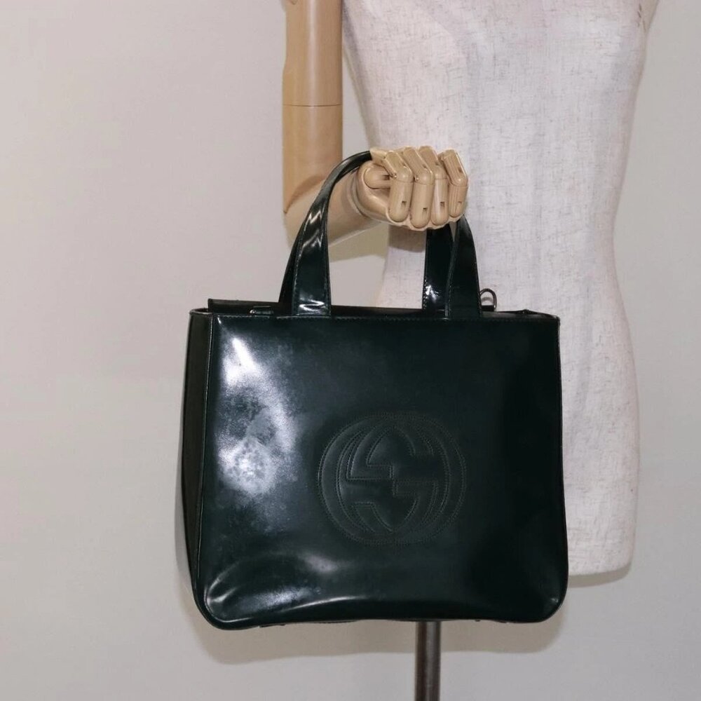 GUCCI Hand Bag Enamel Green Silver